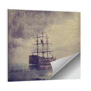 Old Pirate Ship In The Sea Wall Art