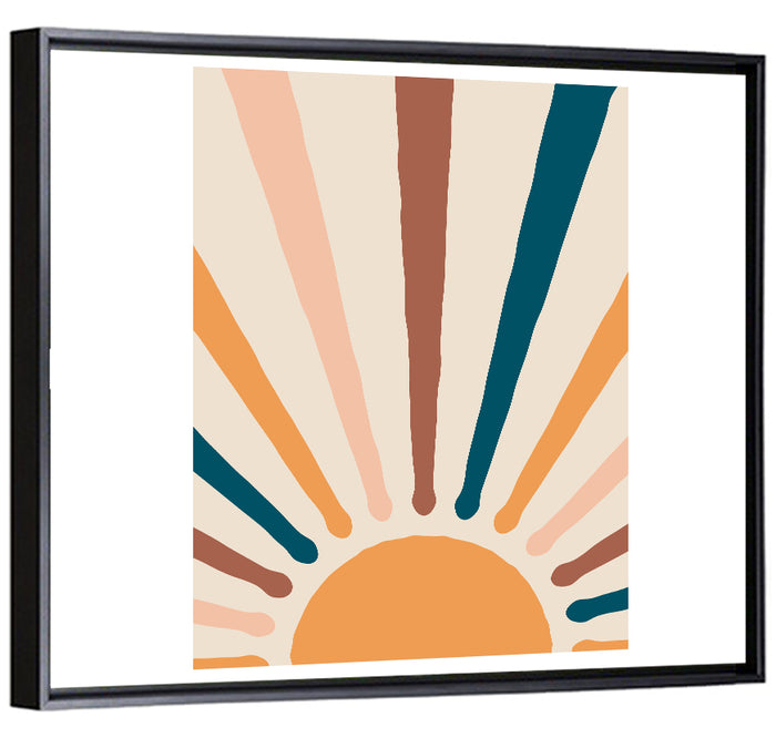 Boho Sunburst Abstract Wall Art as a framed canvas