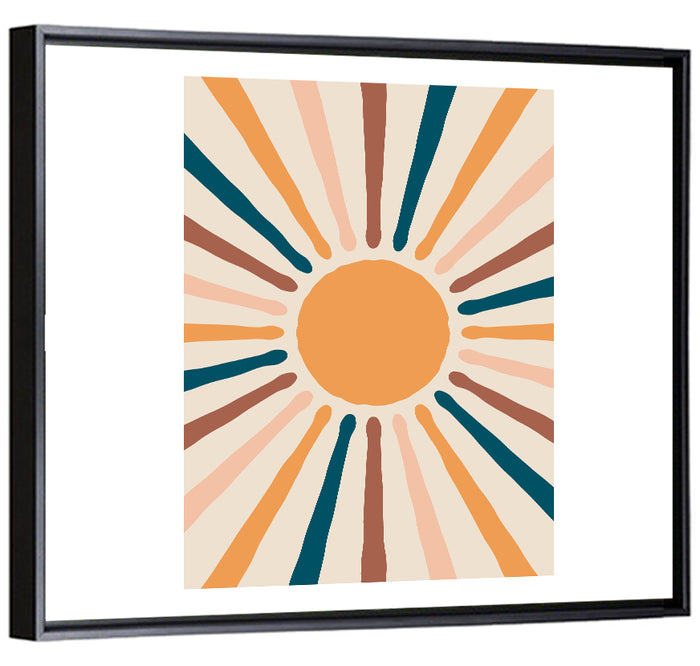 Boho Sunburst Abstract Wall Art as a framed canvas