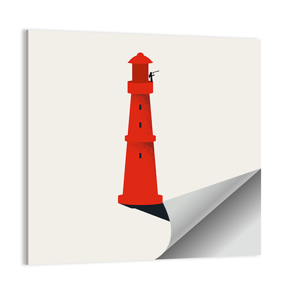 Red Lighthouse with Telescope Silhouette Wall Art