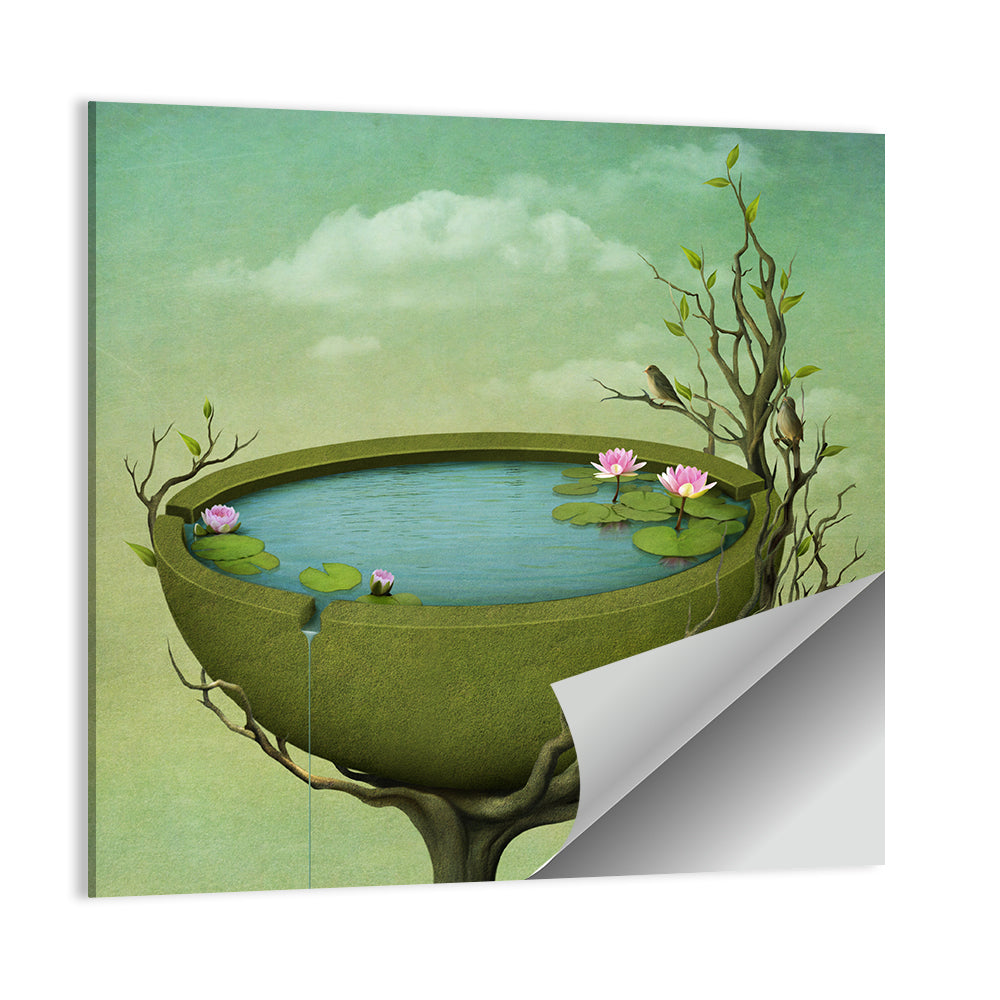 Surreal Tree Basin with Water Lilies Wall Art