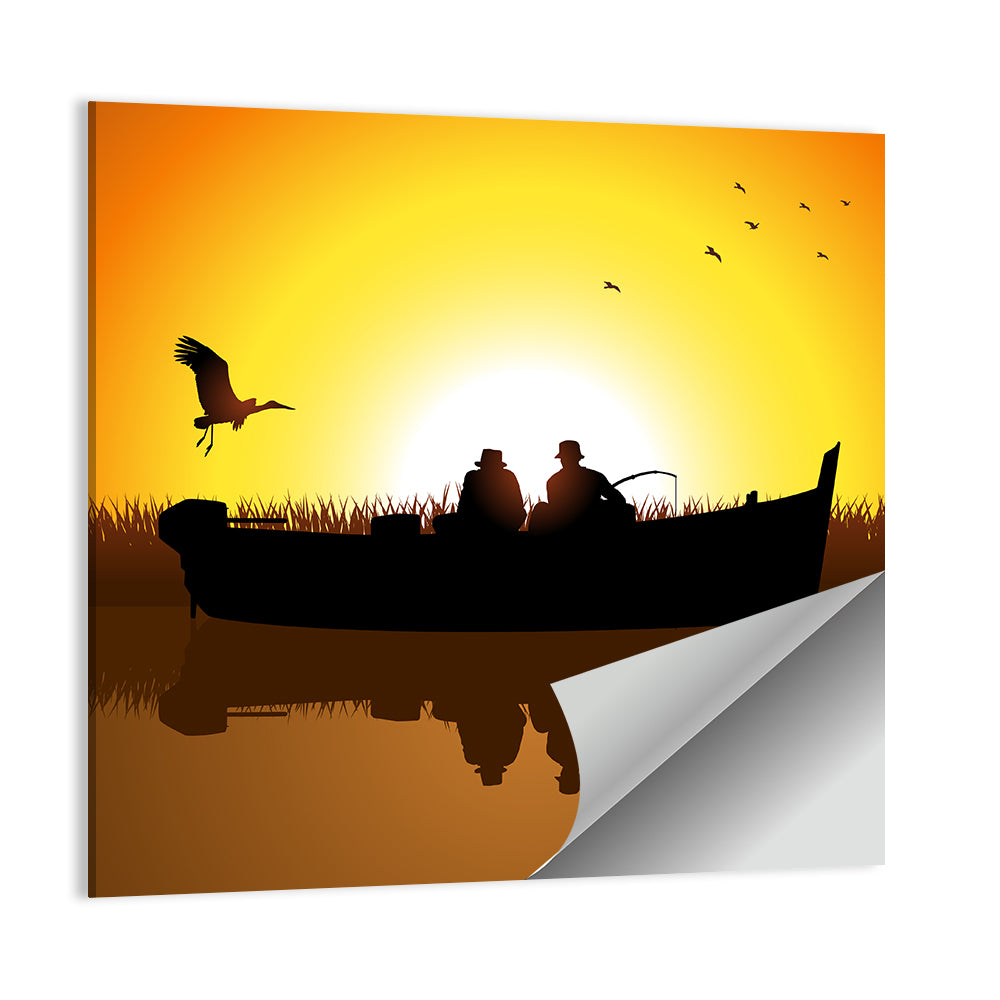 Sunset Fishing Silhouette Wall Art