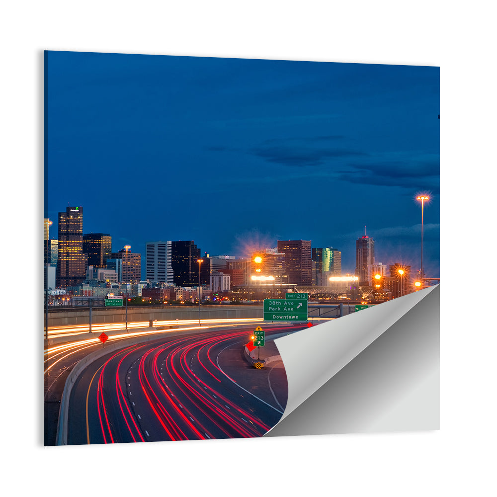 Denver Skyline with Light Trails Wall Art