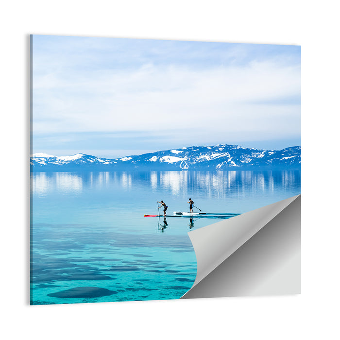 Two Paddleboarders on Mountain Lake Wall Art as a poster print