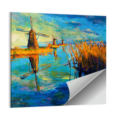 Windmills Near Lake Wall Art