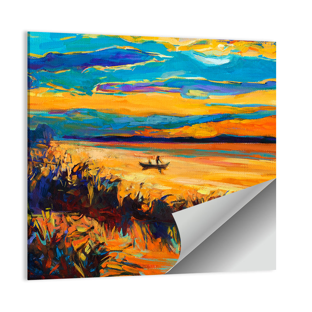 Sunset Boat on Lake Wall Art