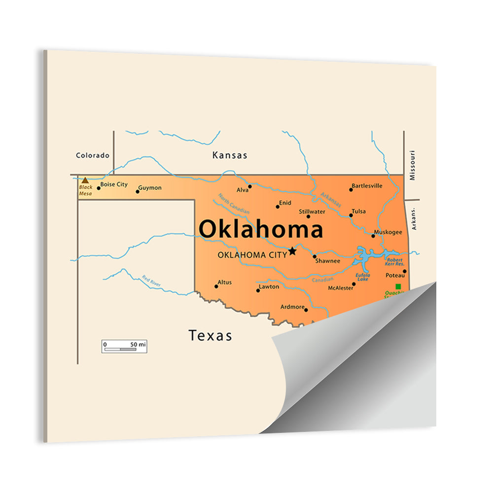 Oklahoma State Map Wall Art