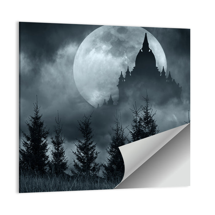 Moonlit Magic Castle Silhouette Wall Art as a poster print