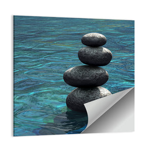 Zen Stones Stacked On River Scene Wall Art