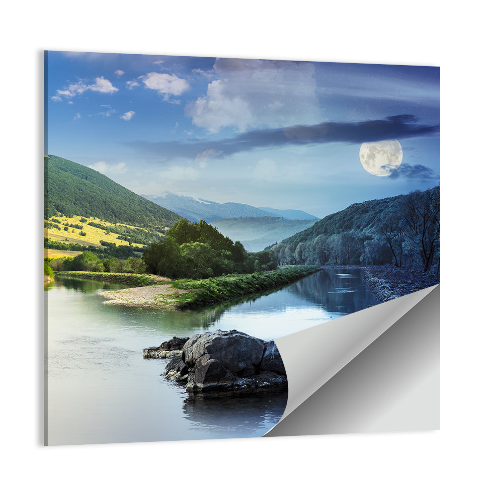 Moonlit Mountain River Wall Art