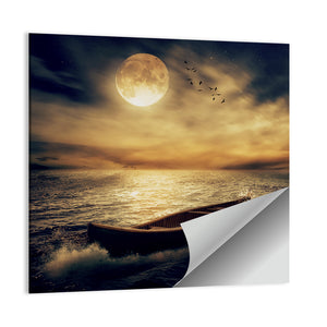 Boat In Stormy Ocean Wall Art