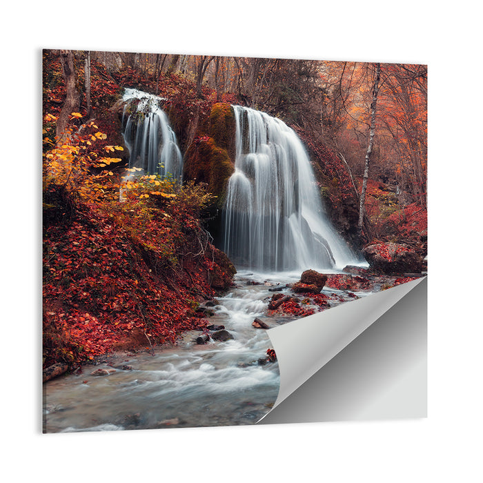 Dual Tier Autumn Forest Waterfall, Crimea Wall Art as a poster print
