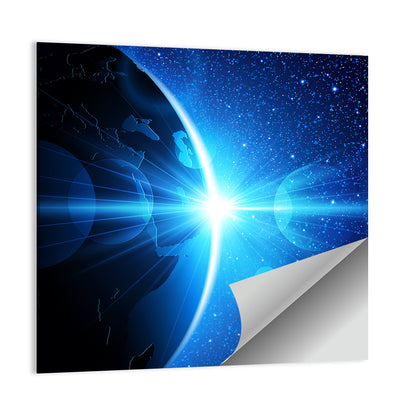 Planet Earth With Sunrise In Space Wall Art