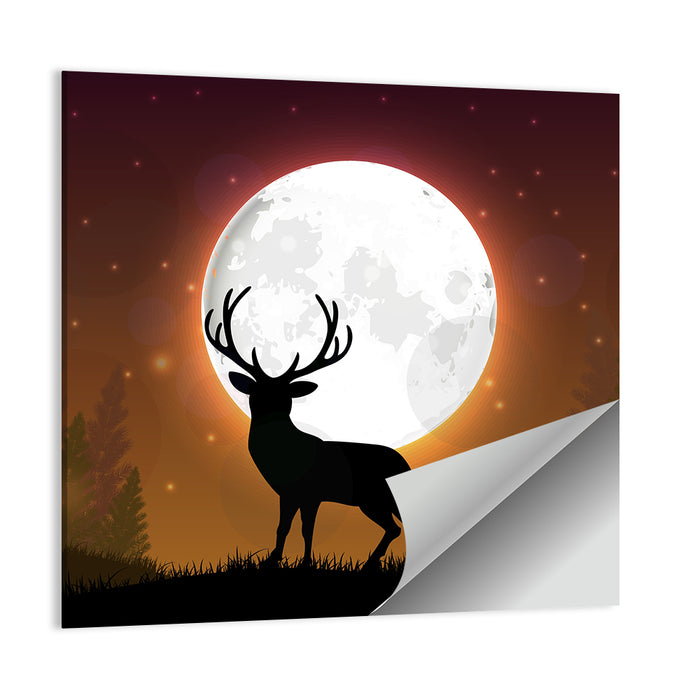 Moonlit Deer on Hill Wall Art as a poster print