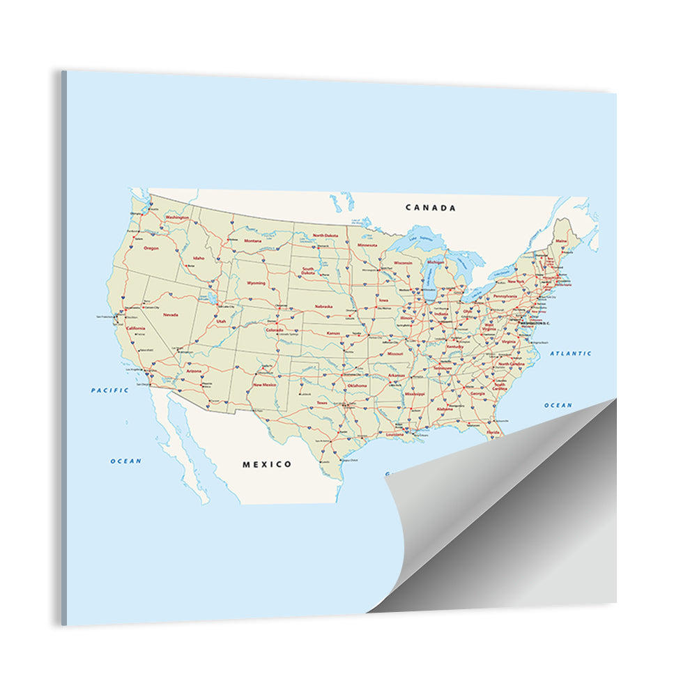 United States Interstate Map Wall Art