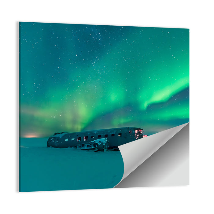 Northern Lights Over Sólheimasandur Wreck Wall Art as a poster print