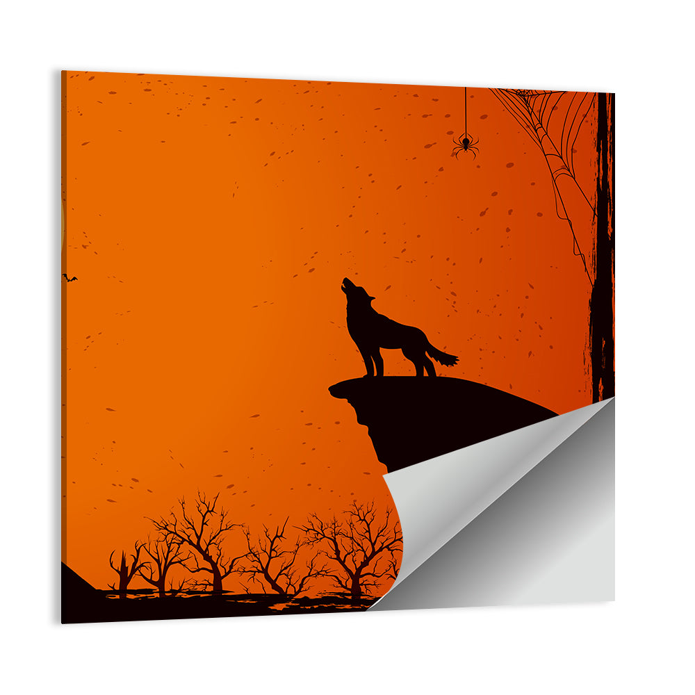 Howling Wolf Under Full Moon Wall Art