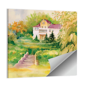 House In Woods Illustration Wall Art