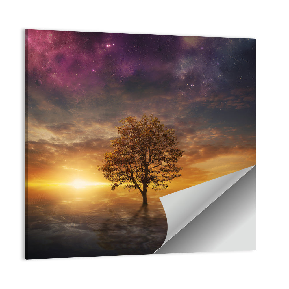 Surreal Tree Over Reflective Lake Wall Art