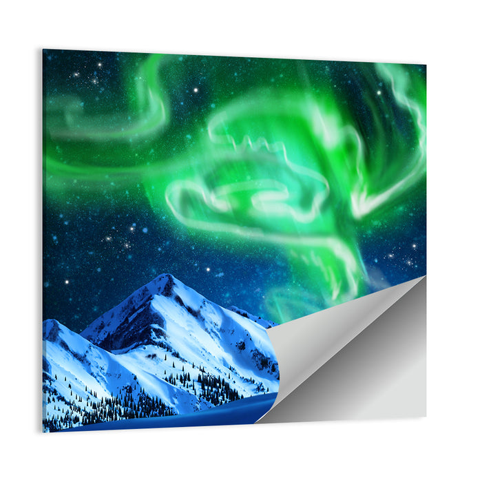 Glowing Aurora Over Snow Capped Mountains Wall Art as a poster print