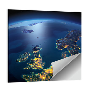 Illuminated United Kingdom From Space Wall Art