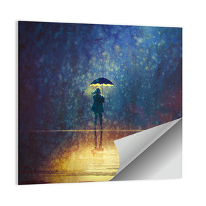 Lonely Woman Under Umbrella Wall Art