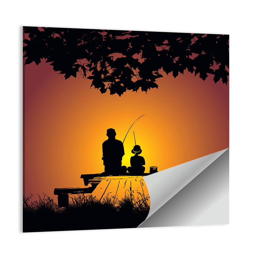 Father and Child Fishing Silhouette Wall Art