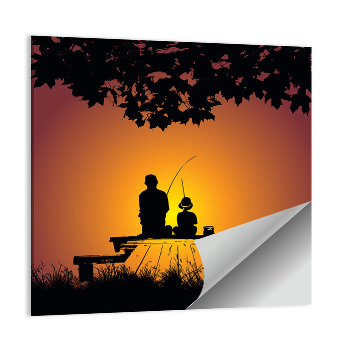 Father and Child Fishing Silhouette Wall Art as a poster print