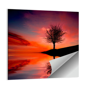 Leafless Tree Near Lake Sunset Wall Art