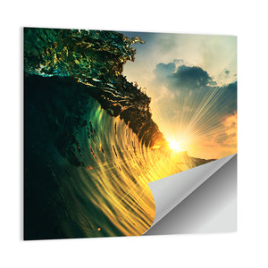 Falling Ocean wave At Sunset Wall Art