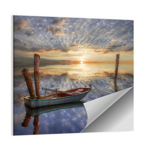 Old Lonely Boat In Lake Wall Art