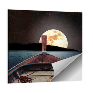 Wooden Boat At Night Wall Art