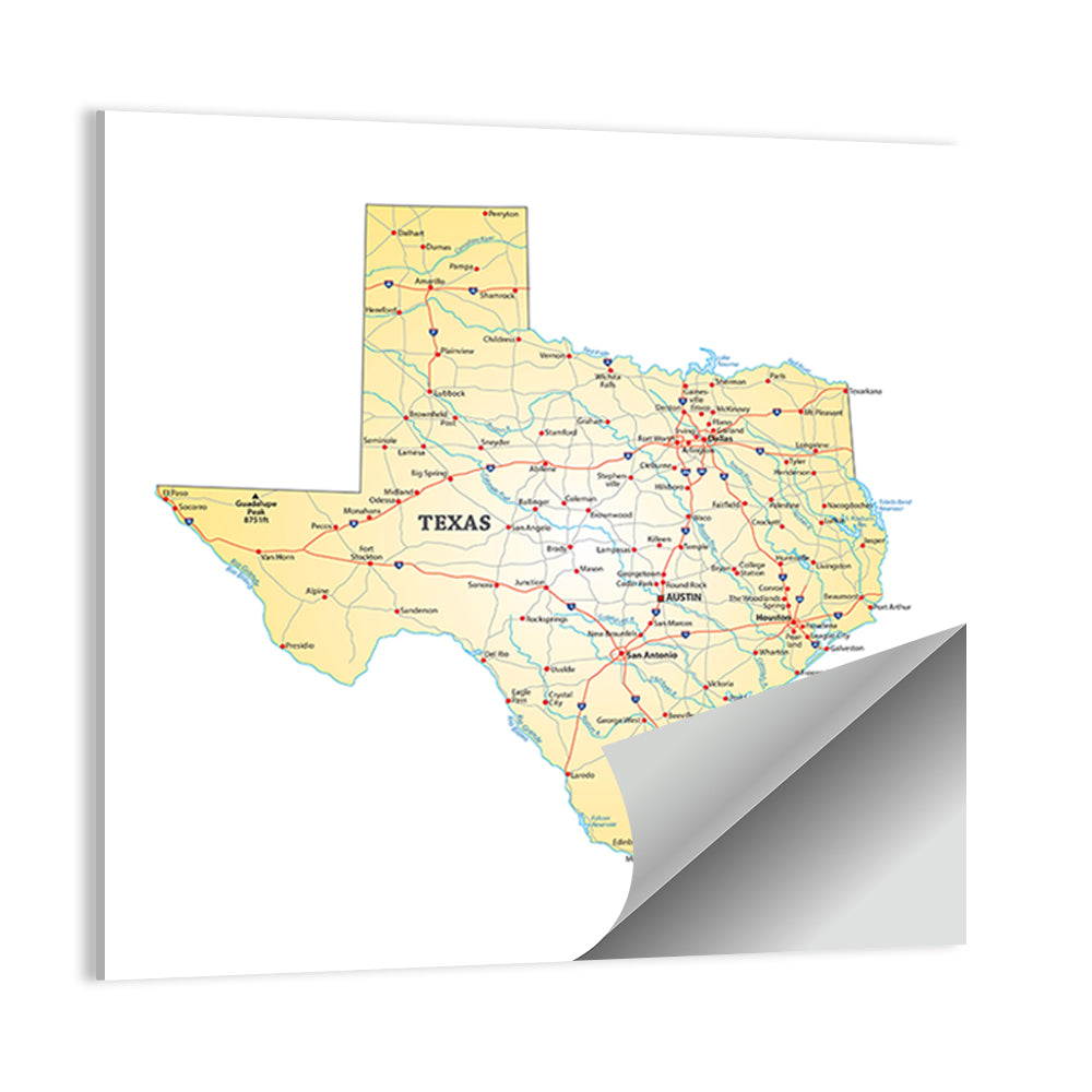 Texas Road Map Illustration Wall Art