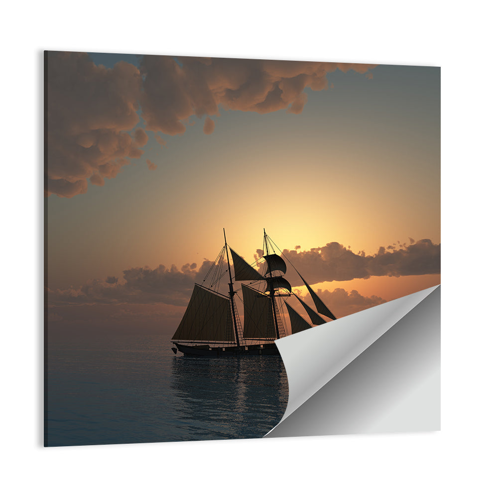 Golden Schooner at Sunset Wall Art