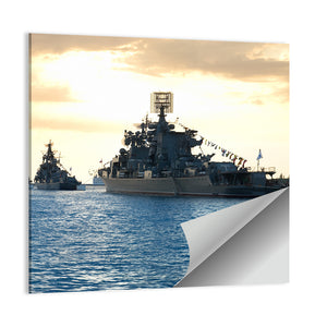 Military Ships At Sunset Wall Art