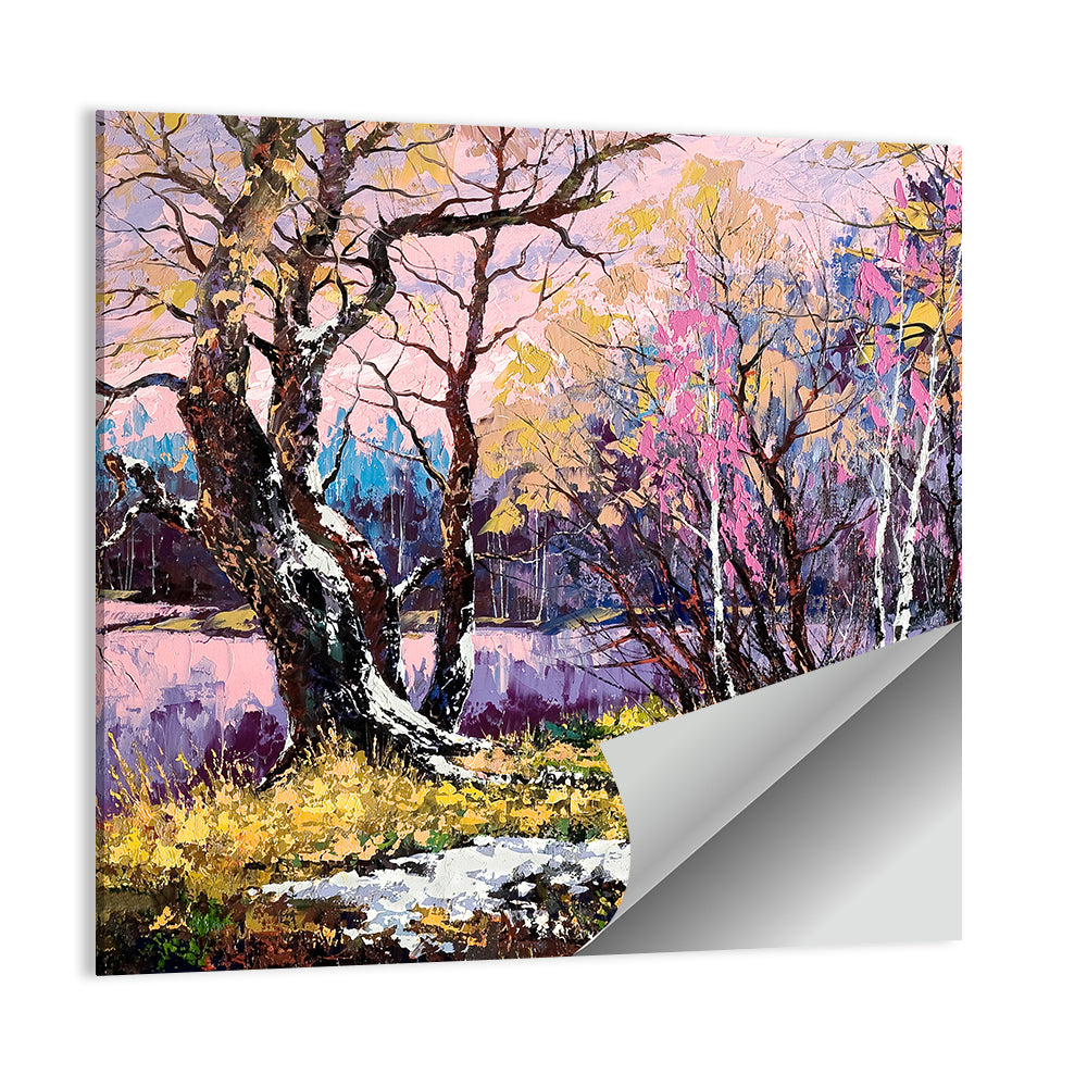 Autumn Lakeshore with Pink Foliage Wall Art