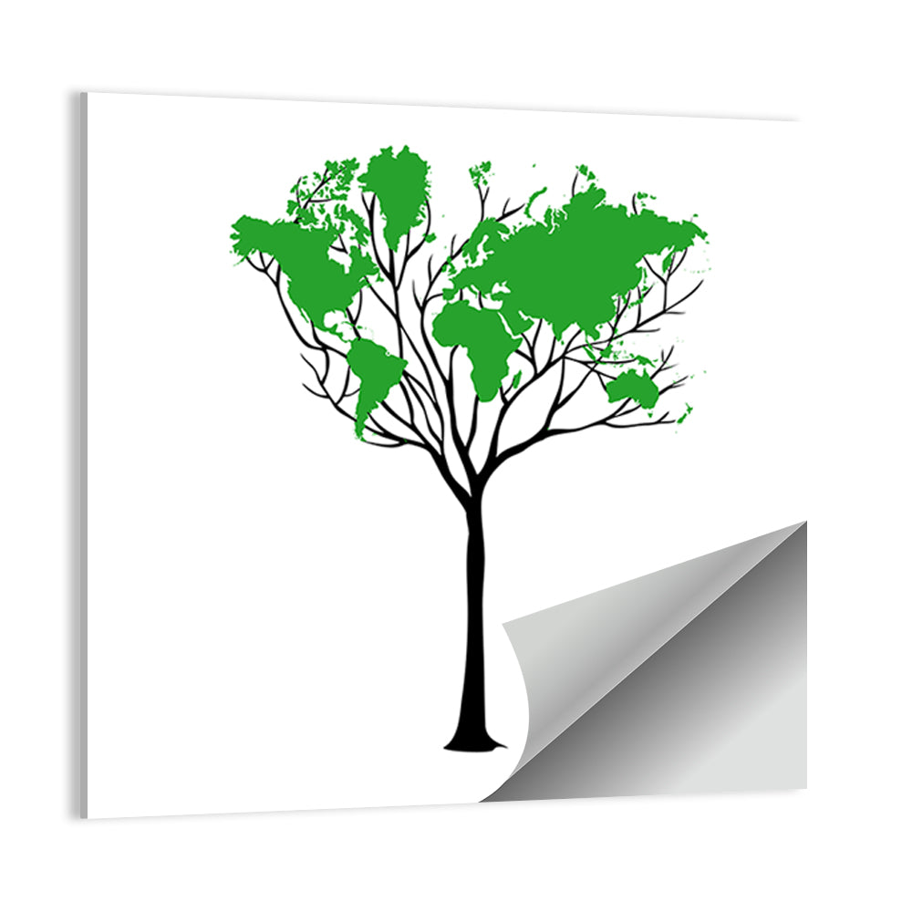 World Map Tree with Green Canopy Wall Art