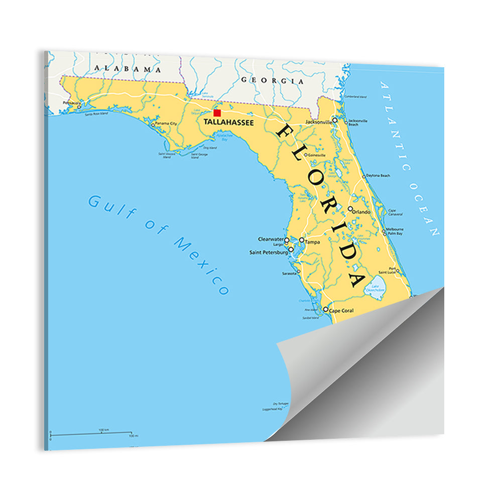 Florida Political Map, Blue and Yellow Wall Art