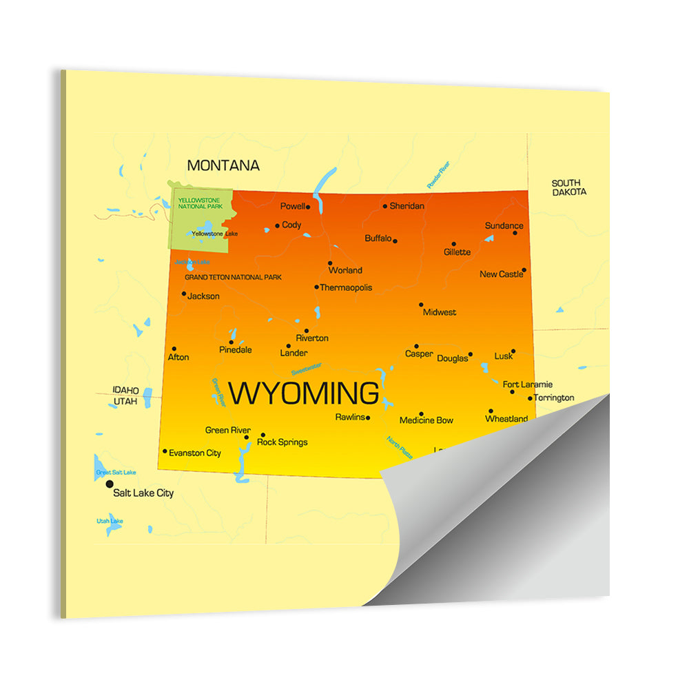 Wyoming Map in Yellow and Orange Wall Art