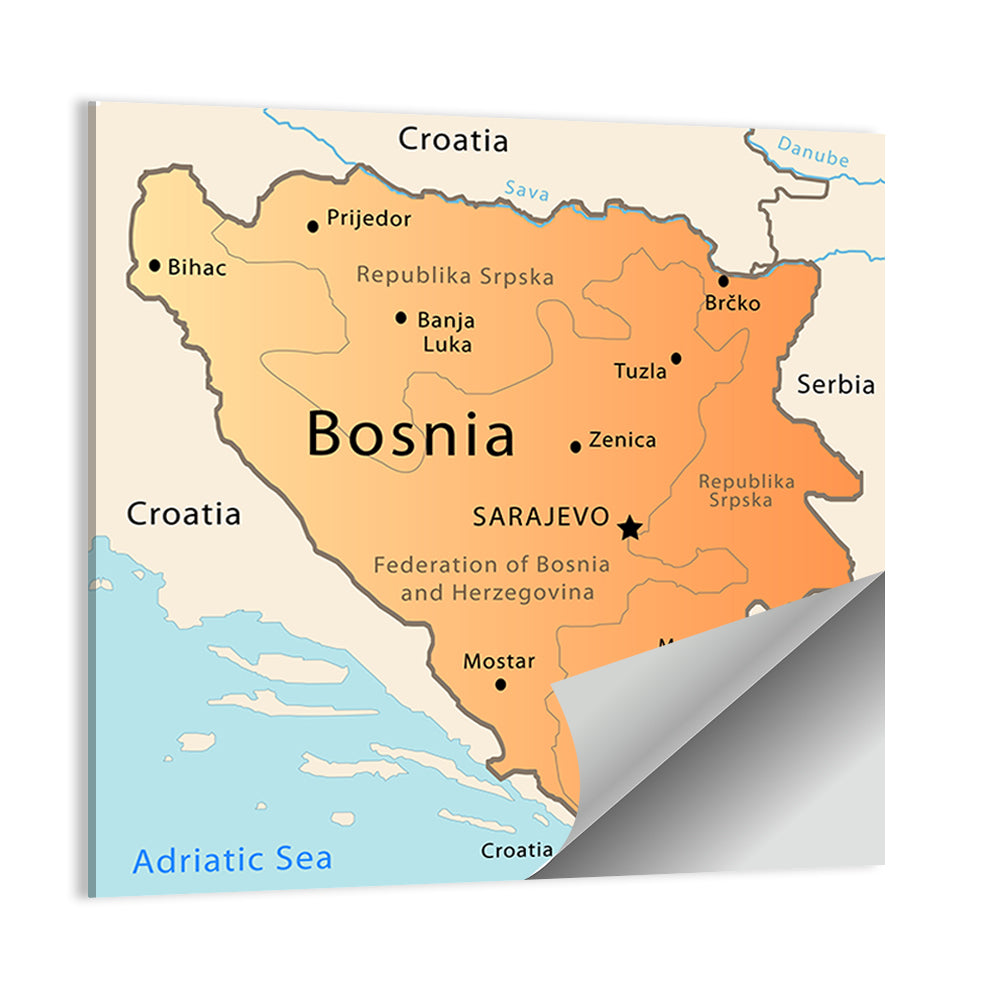 Map of Bosnia and Herzegovina Wall Art