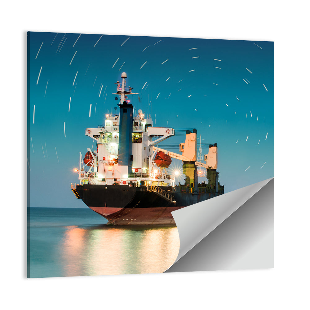 Cargo Ship Under Star Trail Sky Wall Art