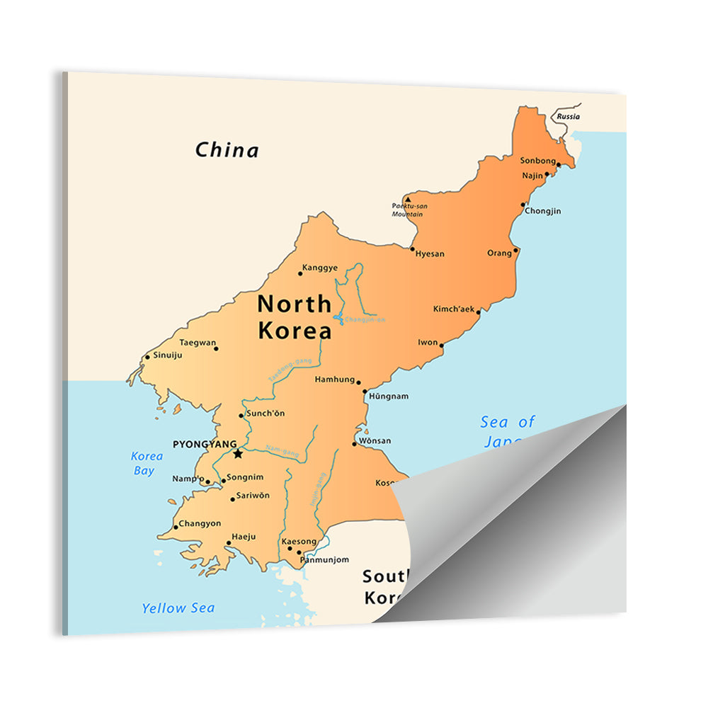 North Korea Political Map Wall Art