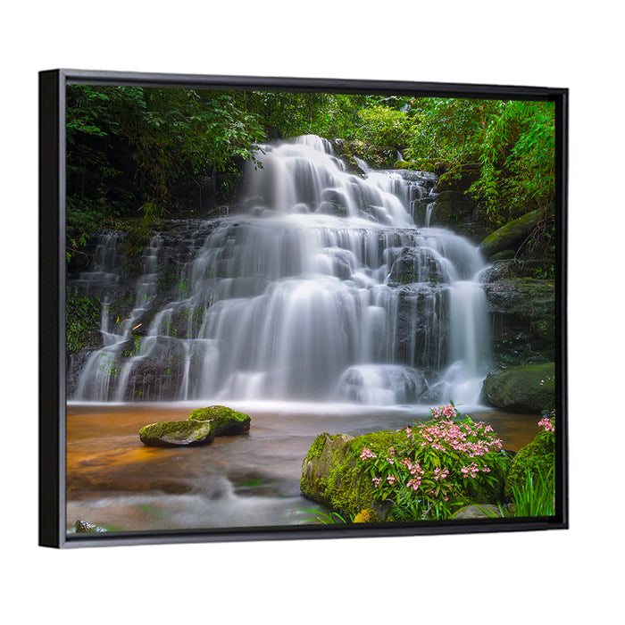 Mun Daeng Waterfall with Mossy Boulders Wall Art as a framed canvas