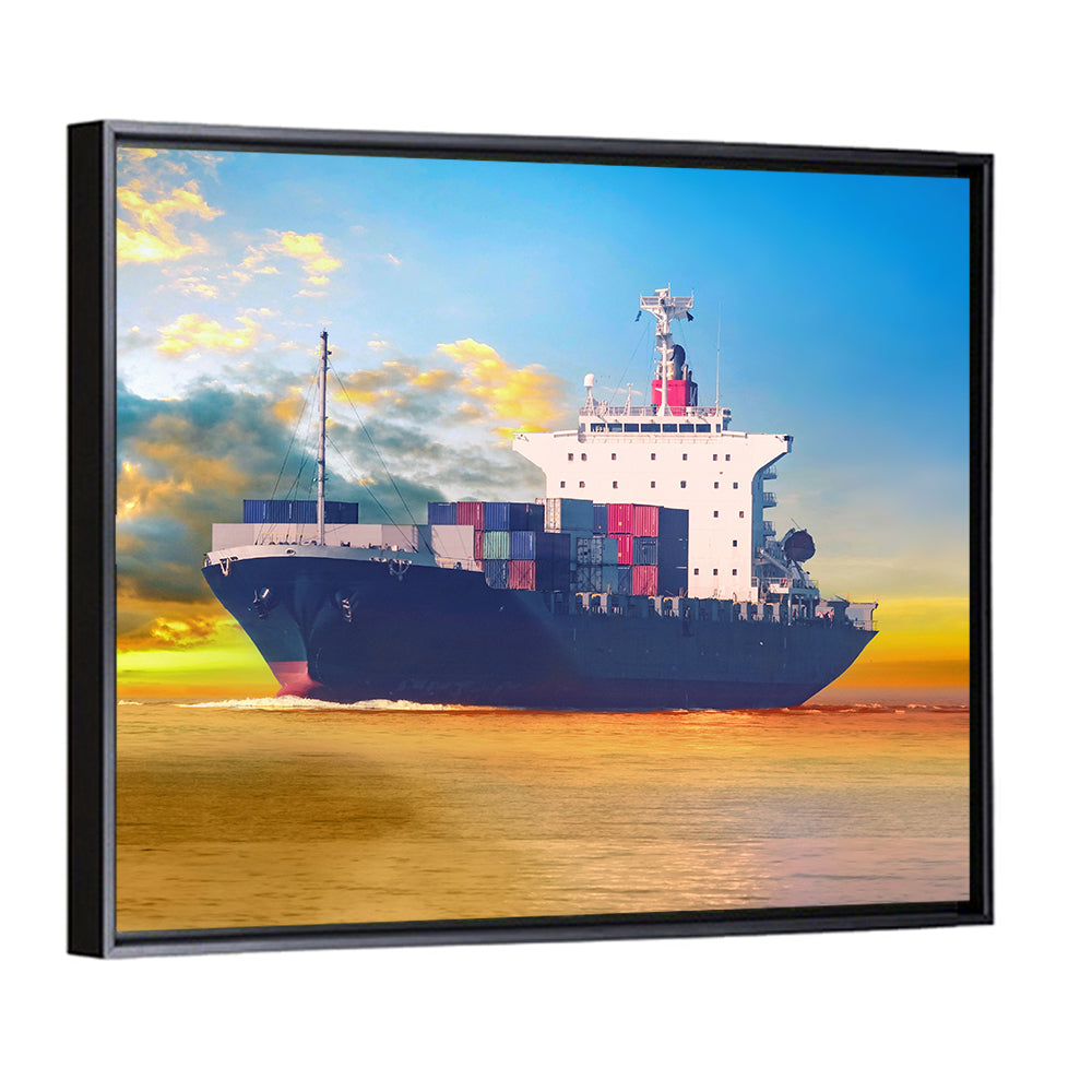 Container Ship at Golden Sunset Wall Art