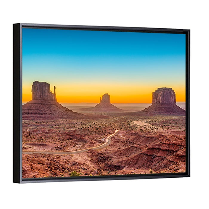 Monument Valley Sunrise with Winding Road Wall Art as a framed canvas