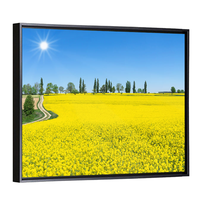Winding Path Through Rapeseed Field Wall Art as a framed canvas