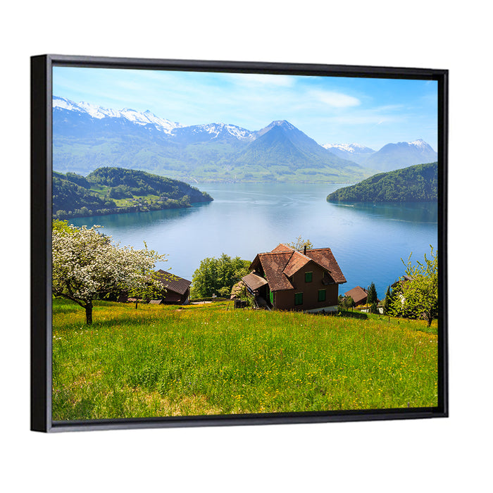 Lake Luzern Meadow View Wall Art as a framed canvas