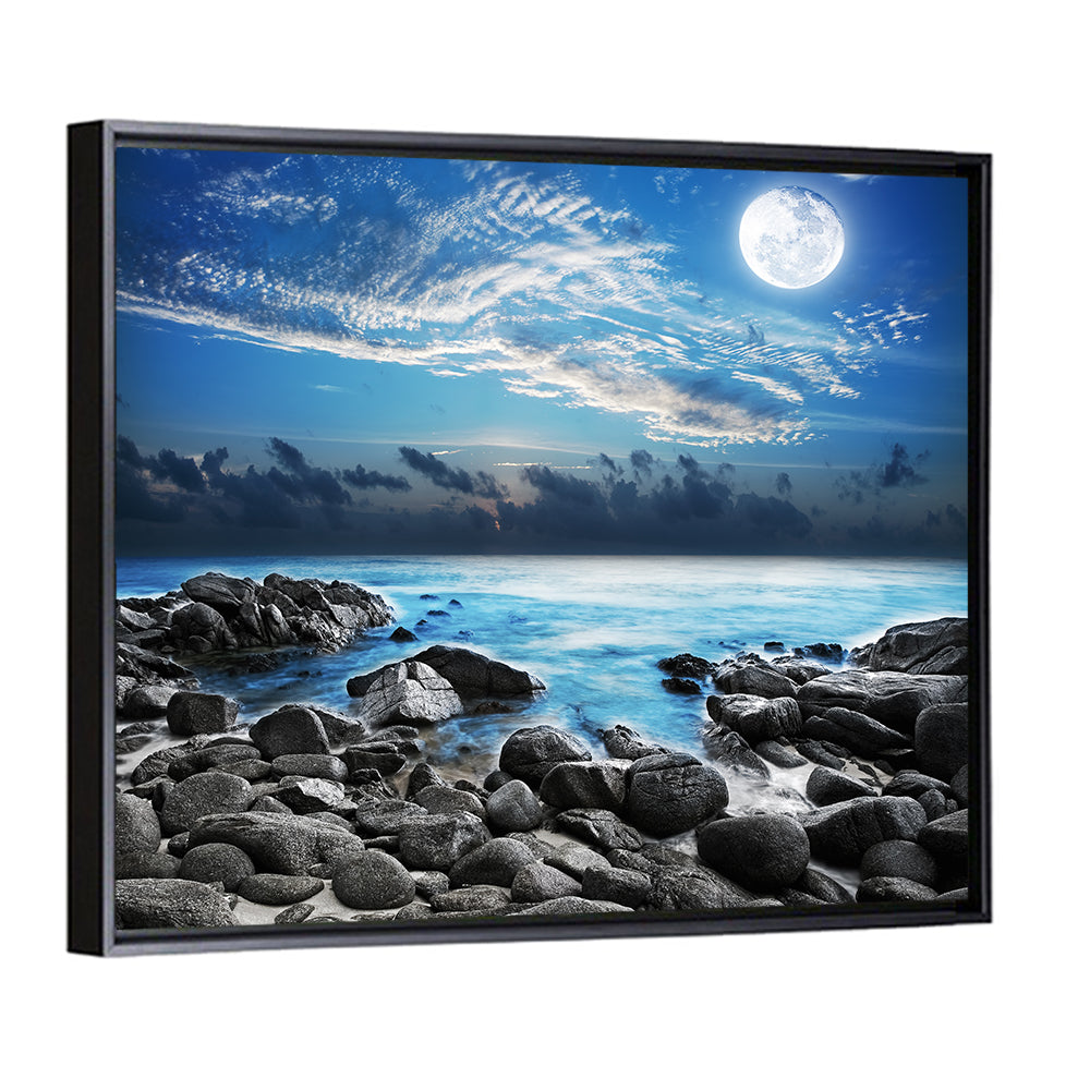 Moonlit Tropical Bay with Rocky Coast Wall Art