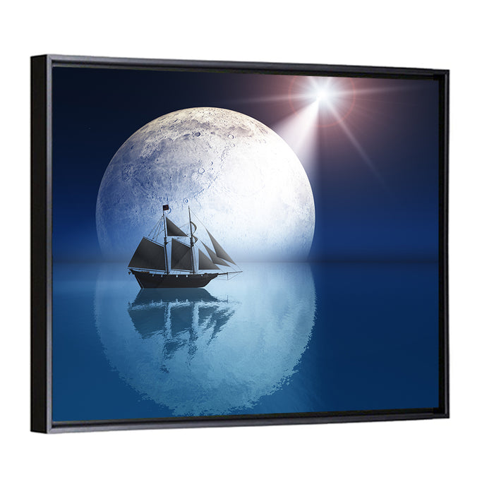 Moonlit Ship with Glowing Star Wall Art as a framed canvas