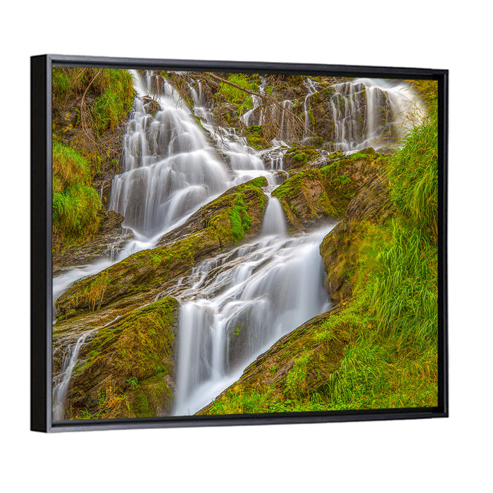 Tiered Waterfall in Val D'aosta Wall Art as a framed canvas
